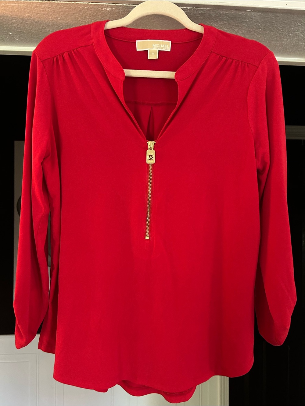 Michael Kors Bright Red Zip-Front Blouse